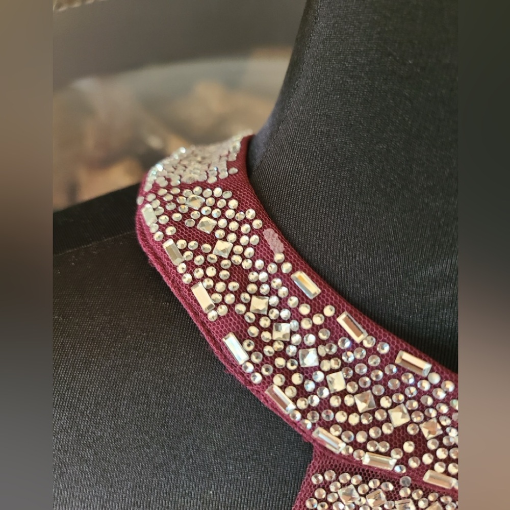 Say Yes to the Prom Jeweled High Neck Maxi Dress, jeweled collar wine red sz 5 - Picture 4 of 15